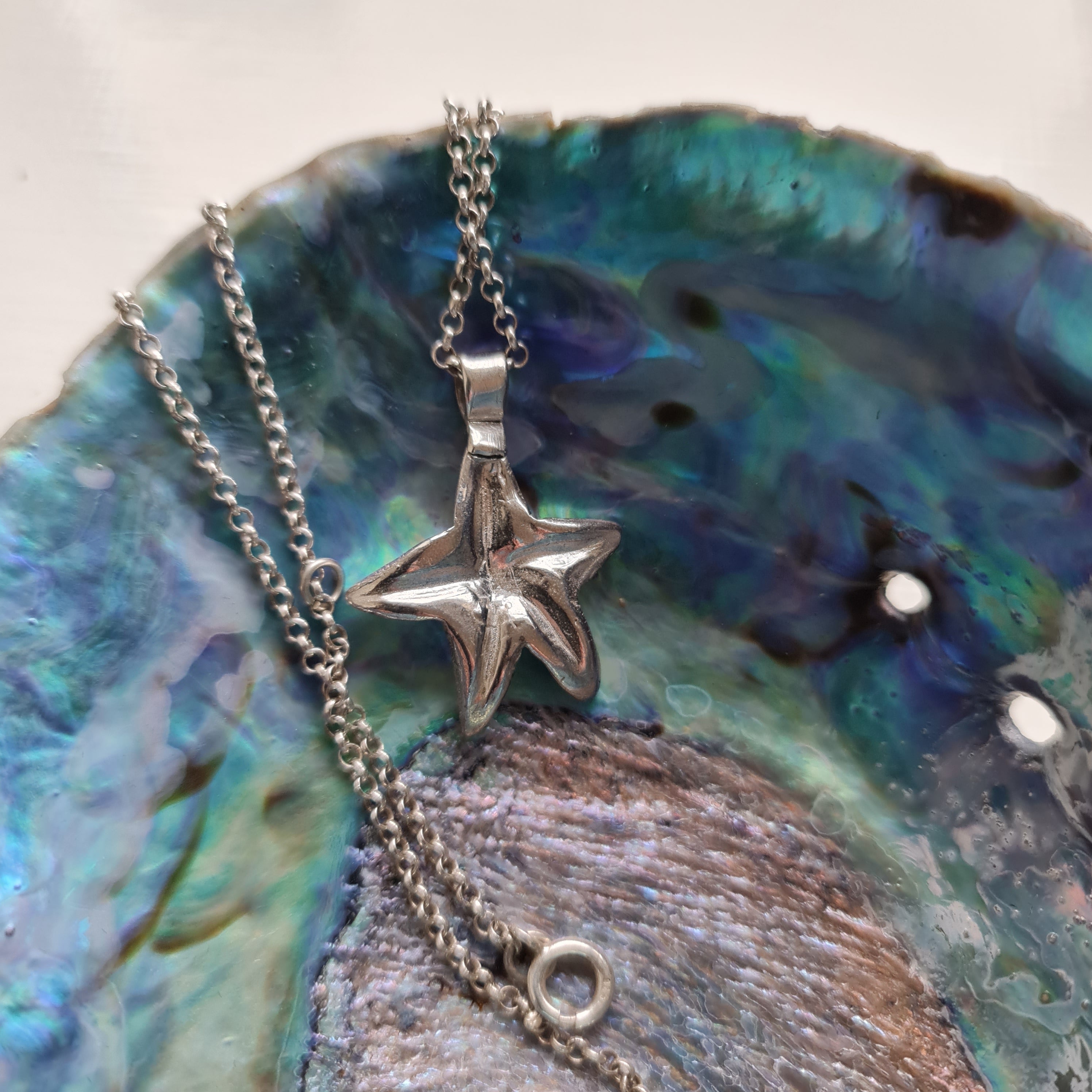 Auckland Jeweller, Swanson Jeweller, Silversmith, sea jewellery, New Zealand jeweller, starfish jewellery, silver starfish necklace, silver necklace, hand carved jewellery, sea jewellery