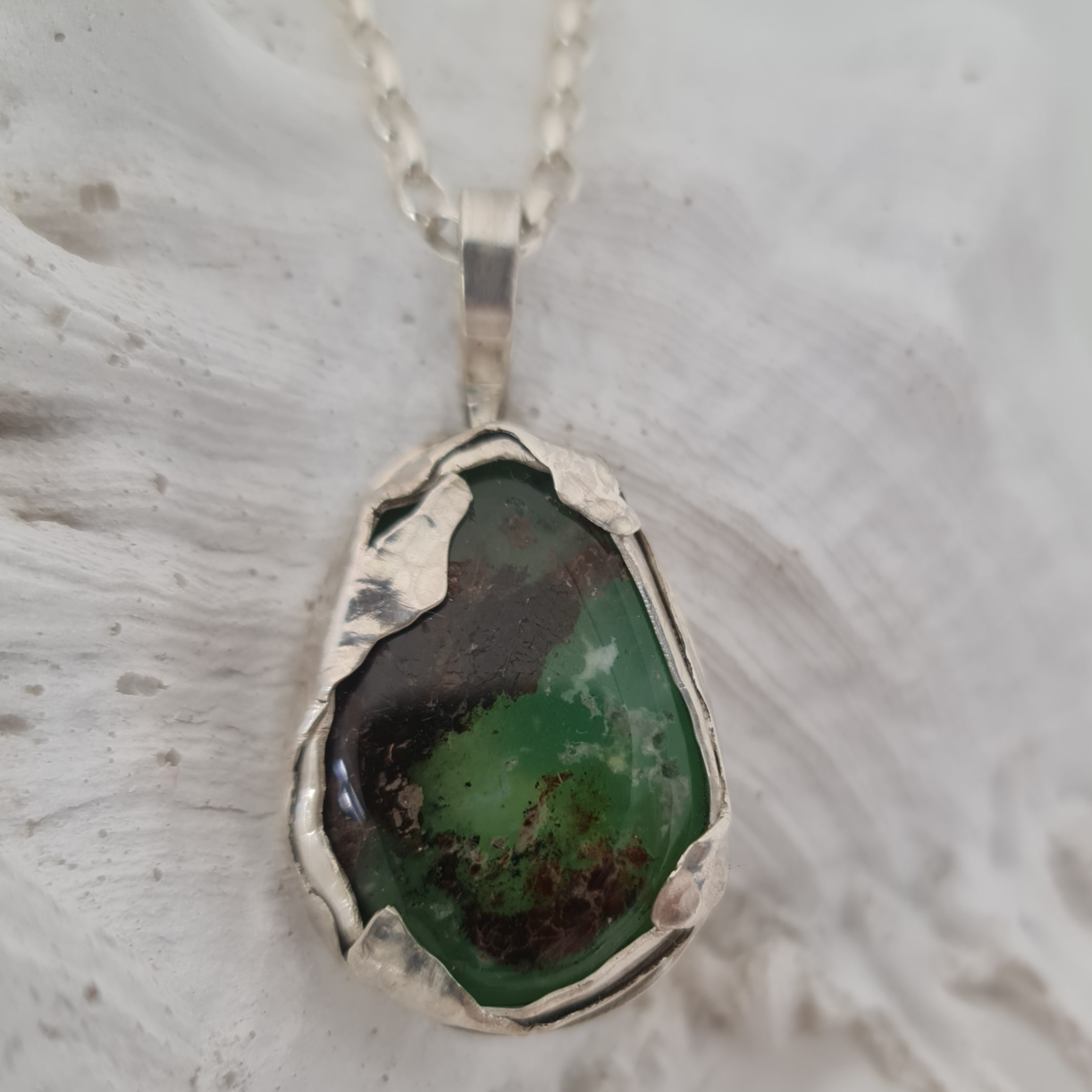 NZ Jeweller, NZ Jeweler, Sterling Silver Necklace, Necklace, Swanson Jeweller, Swanson Jeweler, chrysoprase stone necklace, chrysoprase jewellery, chrysoprase jewelry, bespoke jewellery, bespoke jewelry